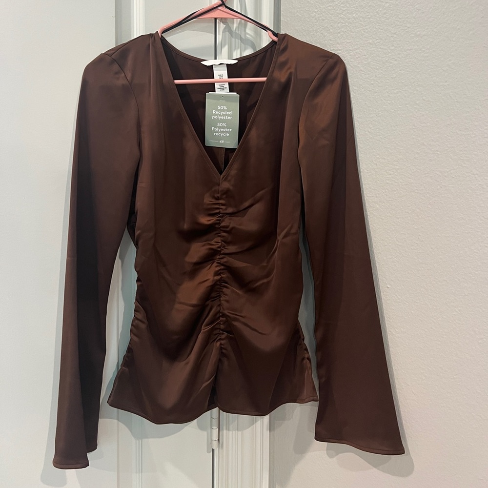 H&M brown satin top